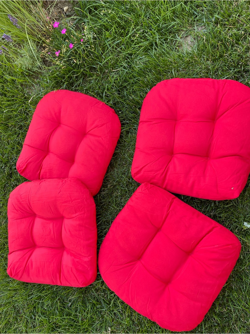 Bright Red Tufted Seat Cushions - Set of 4